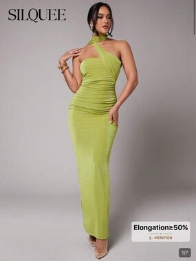 SHEIN Lime Green Strapless Ruched Gown